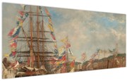 Obraz - Eugène Boudin, Festival in the Harbor of Honfleur, reprodukcia (120x50 cm)