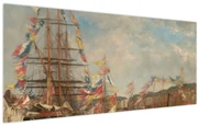 Obraz - Eugène Boudin, Festival in the Harbor of Honfleur, reprodukcia (120x50 cm)