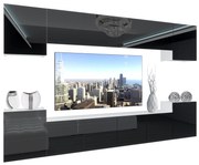 Obývacia stena Belini Premium Full Version čierny lesk+ LED osvetlenie Nexum 65