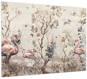 Sklenený obraz - Kresba plameniakov (70x50 cm)