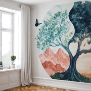 Fototapeta - Akvarelový strom plný života (147x102 cm)