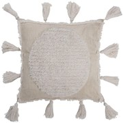 Krémový vankúš so strapcami a reliéfom Tasse - 45*45*13 cm