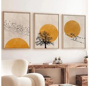 Sada 3 ks obrazov vo fotorámiku 50x70 cm béžová/oranžová