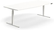 Výškovo nastaviteľný rokovací stôl QBUS, ovál, 2400x1200 mm, biely rám, biela