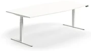 Výškovo nastaviteľný rokovací stôl QBUS, ovál, 2400x1200 mm, biely rám, biela