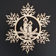 AMADEA Drevená ozdoba vločka so sviečkami 9 cm