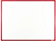 Biela magnetická popisovacia tabuľa s keramickým povrchom boardOK, 1200 x 900 mm, červený rám