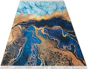 DY Modrý koberec so zlatým abstraktným vzorom Horeca-New 111S Rozmer: 60x100 cm