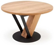 Jedálenský stôl Medina - okrúhly, 120-160 x 120 cm, dub / čierna