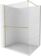 Mexen Kioto+, sprchová zástena Walk-In s poličkou a vešiakom 90 x 200 cm, 8mm sklo s rebrovým vzorom, zlatý matný profil, 800-090-121-55-09