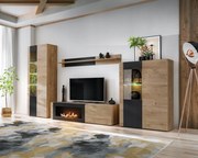 Obývacia stena Aruno Ar-k (dub ribbeck čierna) (osvetlenie bio krb)