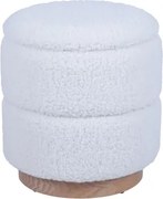 Okrúhly taburet s úložným priestorom Mariola, smotanovo biela teddy látka%