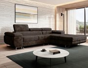 Rozkladacia rohová sedačka Norberg pravá hnedá s velúrovou tkaninou.