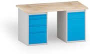 Dielenský stôl KOVONA, 4 zásuvky a 1 skrinka so zásuvkou na náradie, buková škárovka, 1500 mm