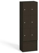 Drevená odkladacia skrinka s úložnými boxami, 6 boxov, 1700 x 600 x 420 mm, cylindrický zámok, wenge