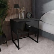 NOČNÝ STOLÍK EDWARD ČIERNY VYSOKÝ LESK + OCEĽOVÝ PODSTAVEC
