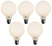 Sada 5 stmievateľných LED žiaroviek E27 opálové G95 5W 450lm 3000K