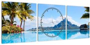Obraz - Bora-Bora, Francúzska Polynézia (s hodinami) (90x30 cm)