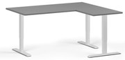 Rohový výškovo nastaviteľný stôl, 160x140 cm, 3 motory, L/P, biela podnož, grafit