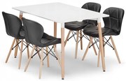 Jedálenský stôl ADRIA biely so štyrmi stoličkami LAGO čierne, ekokoža