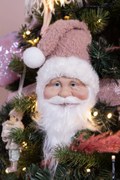 Závesná dekorácia hlava Santa s ružovou čiapkou - 10*9*28 cm