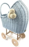 Prútený vysoký kočík pre bábiky svetlomodrá