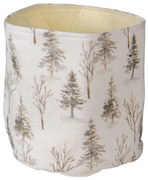 Biely látkový skladovacie box s potlačou stromčekov - Ø 16 * 14 cm