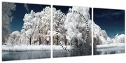Obraz - Snehobiele stromy (s hodinami) (90x30 cm)