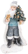 Šedá dekorácia Santa s vianočným stromčekom - 11*9*21 cm