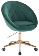 LuxuryForm DESIGN Kreslo VERA VELUR na zlatej podstave s kolieskami - zelené