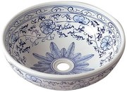 Sapho Sapho, PRIORI keramické umývadlo, priemer 41 cm, farba biela s modrou maľbou, PI012