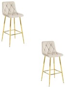Set dvoch barových stoličiek NADO zamatové béžové (zlaté nohy) 2 ks