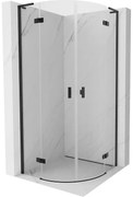 Mexen Mist L, štvrťkruhový sprchový kút s 2-krídlovými dverami, 90 x 90 cm, číre sklo, čierny profil, 8A33L-090-090-70-00