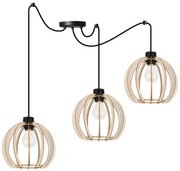 Závesné svietidlo Timber Spider 9, 3x drevené tienidlo