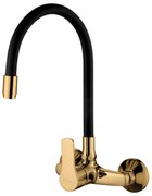 Invena Verso, nástenná kuchynská batéria 150mm s elastickým ramenom, čierna matná-zlatá lesklá, INV-BC-82-E49-L