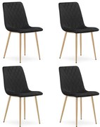 Set štyroch jedálenských stoličiek TURIN zamatové, čierne / hnedé nohy (4 ks)