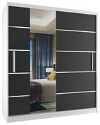 Šatníková skriňa 133 cm Belini biely mat / čierny mat s posuvnými dverami a zrkadlom MBP SZP2/2/W/DS/0/AL