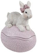Dekorácia králik s mašľou na ružovom vajíčku - 9*13*16 cm