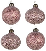 Sada 4ks červená vianočná sklenená ozdoba gule - Ø 8*8 cm