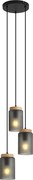 Moderne hanglamp zwart met hout en mat grijs glas 3-lichts - Umbra
