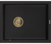 Mexen Pedro granitový jednokomorový drez 560 x 460 mm, Čierna, Sifón Zlatá - 6508561000-77-G