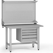 Výškovo nastaviteľný dielenský stôl G5 s nadstavbou, 1200 x 750 x 800-1000 mm, 1x kontajner, 4 zásuvky, sivá
