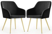 Sada dvoch jedálenských stoličiek ESTELLE zamatové, čierne / zlaté nohy (2 ks)