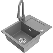 Mexen Enzo, 1-komorový granitový drez 576x465x174 mm a drezová batéria Elia, šedá, 6506-71-670101-71