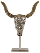 Lebka býka na podstavci s drevenými rohmi - 27 * 6 * 34cm