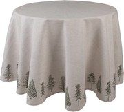 Béžový bavlnený okrúhly obrus so stromčekmi Natural Pine Trees - Ø 170 cm