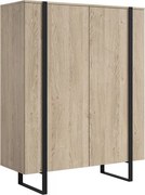 Vysoká komoda Verica 120 cm s dvoma dverami - bisquitový dub / čierne nohy