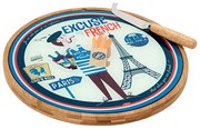 Doska na syr "Excuse my French" D 32 x H 1,5 cm, drevo + sklo