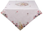 Béžový bavlnený obrus so zajačikom Happy Bunny - 100*100 cm