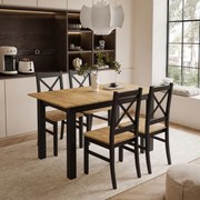 ROZKLÁDACÍ JEDÁLENSKÝ STÔL DANILO ČIERNY + DUB CRAFT ZLATÝ 140 / 195 cm + 4 STOLIČKY